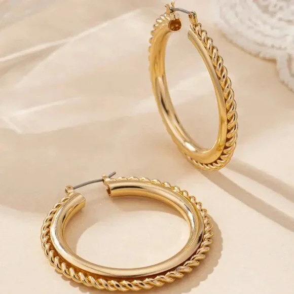 14K Gold Womens 1.75 Large Braided Hoop Earrings NEW 14 K Silver Hoops Jewelry